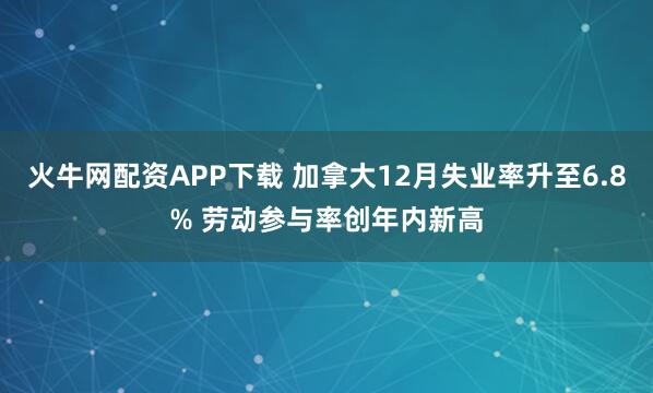 火牛网配资APP下载 加拿大12月失业率升至6.8% 劳动参与率创年内新高